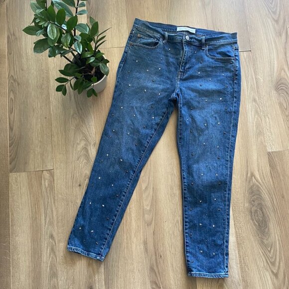 GAP "Best Girlfriend" Mid-Blue High-Rise Studded Decal Jeans - Picture 1 of 15